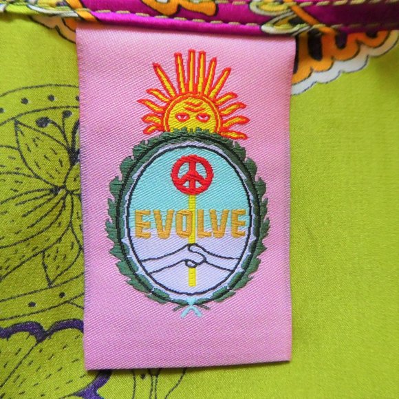 SOLD Evolve Kimono Top Sequin Waist Lime Pink  Butterfly Lotus New Age USA - Picture 7 of 10